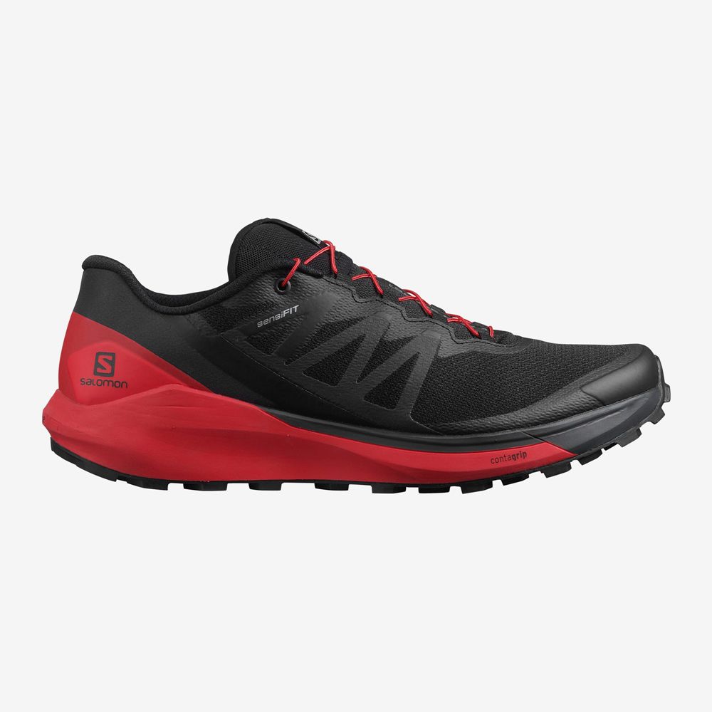 Salomon Singapore Mens Trail Running Shoes - SENSE RIDE 4 Black / Red | 46920-AZEG